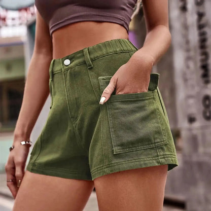 High-Waist Denim Shorts with Pockets - Bad Moms Club