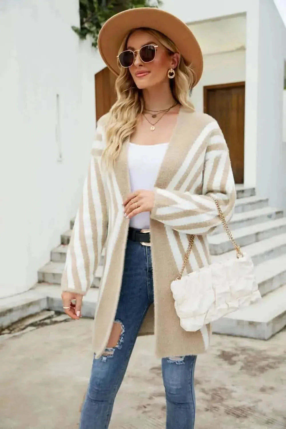Woven Right Two-Tone Open Front Fuzzy Longline Cardigan - Bad Moms Club
