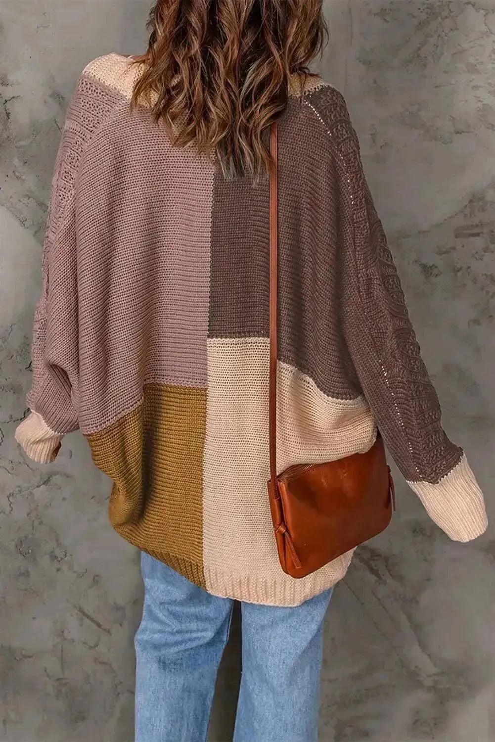 Woven Right Color Block Cable-Knit Batwing Sleeve Cardigan - Bad Moms Club