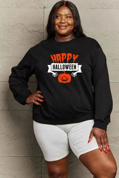 Simply Love Full Size HAPPY HALLOWEEN Graphic Sweatshirt - Bad Moms Club