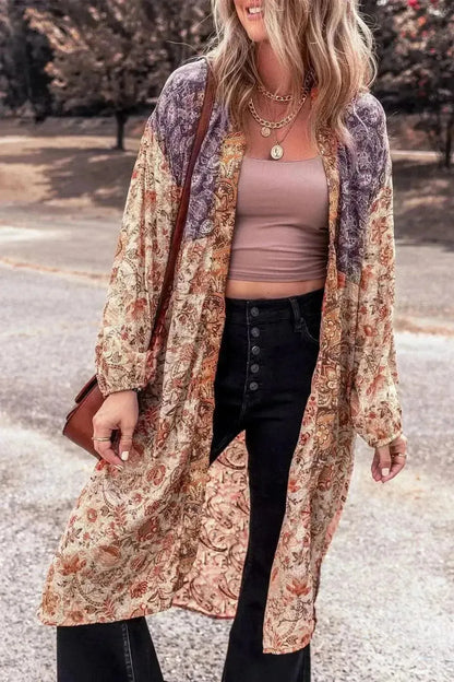 Floral Tassel Tied Open Front Long Sleeve Cardigan - Bad Moms Club