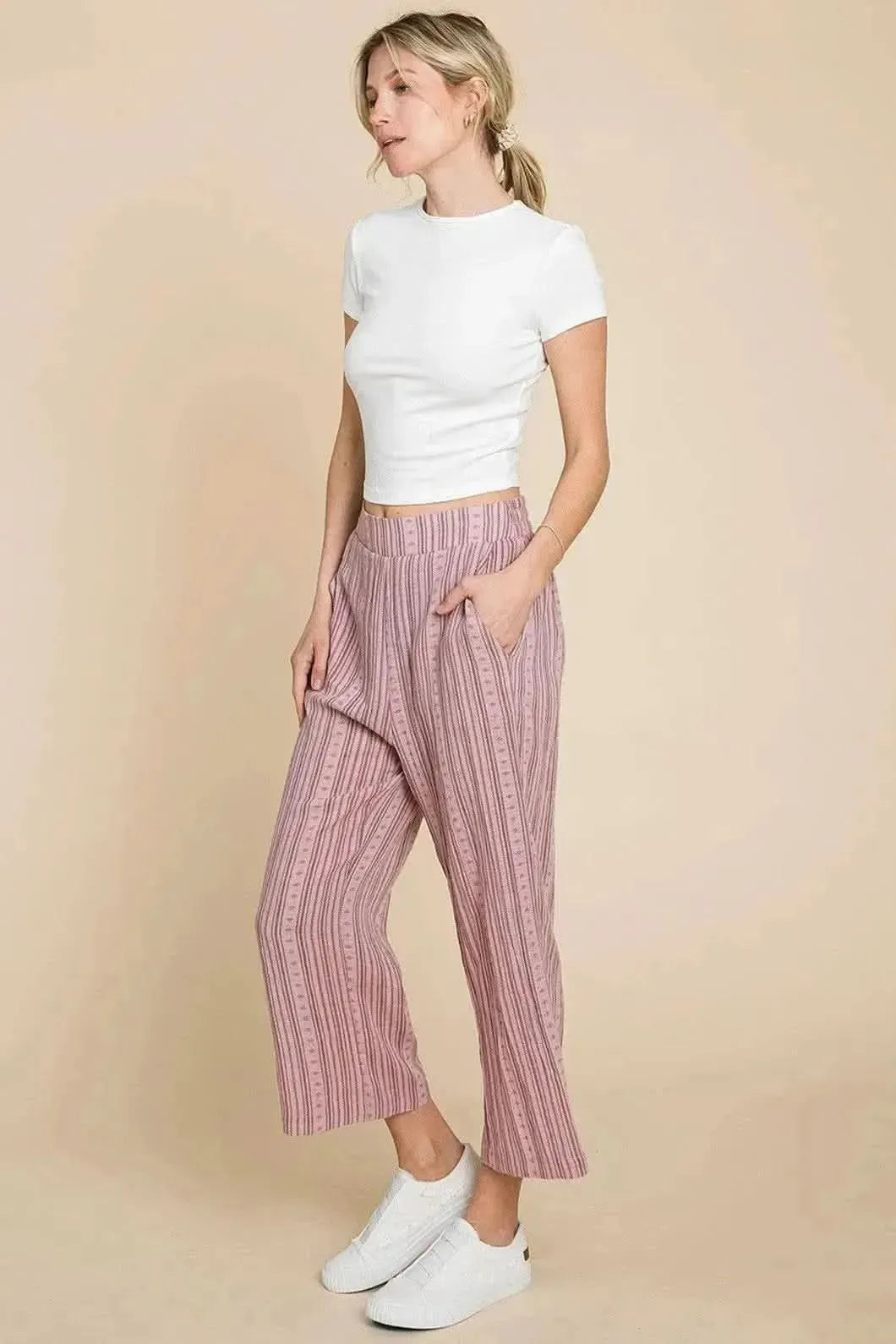 Cotton Bleu by Nu Lab Striped Elastic Waist Wide Leg Pants - Bad Moms Club