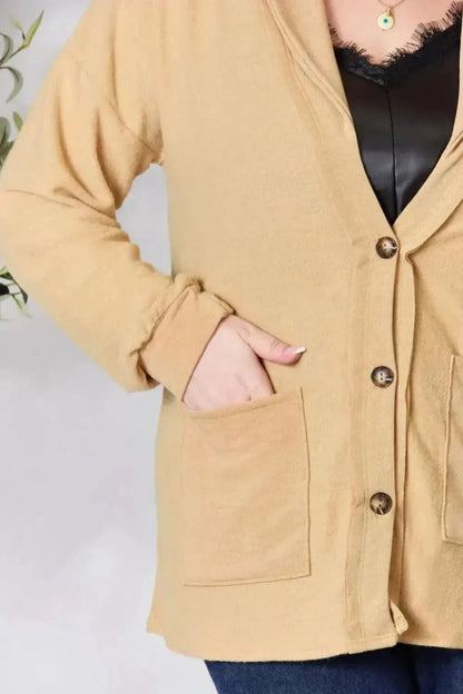 Heimish Full Size Button Up Long Sleeve Cardigan - Bad Moms Club