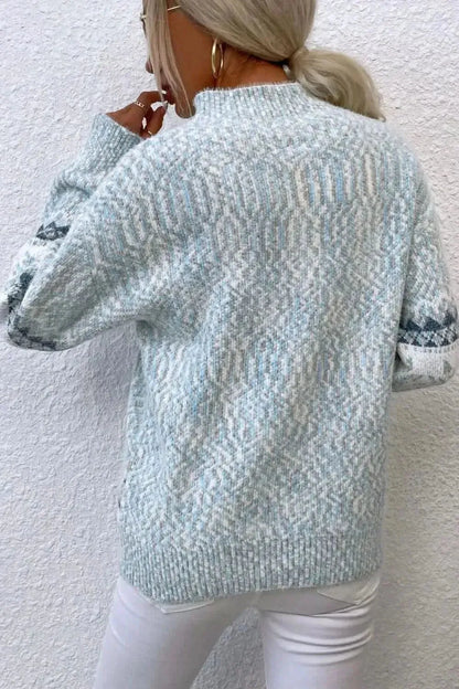 Snowflake Pattern Mock Neck Sweater - Bad Moms Club
