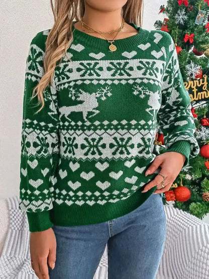 Christmas Element Round Neck Long Sleeve Sweater - Bad Moms Club