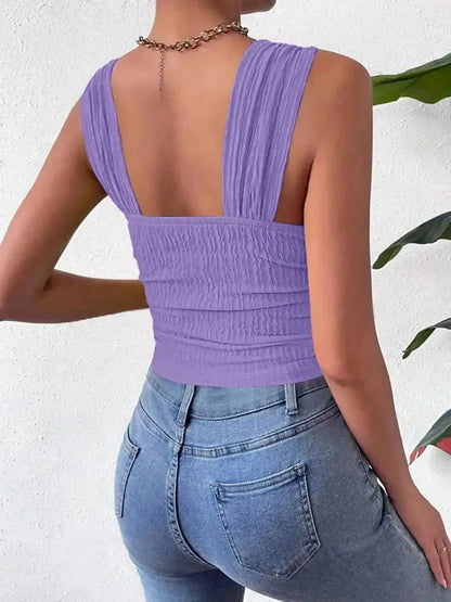 Textured Square Neck Wide Strap Tank - Bad Moms Club