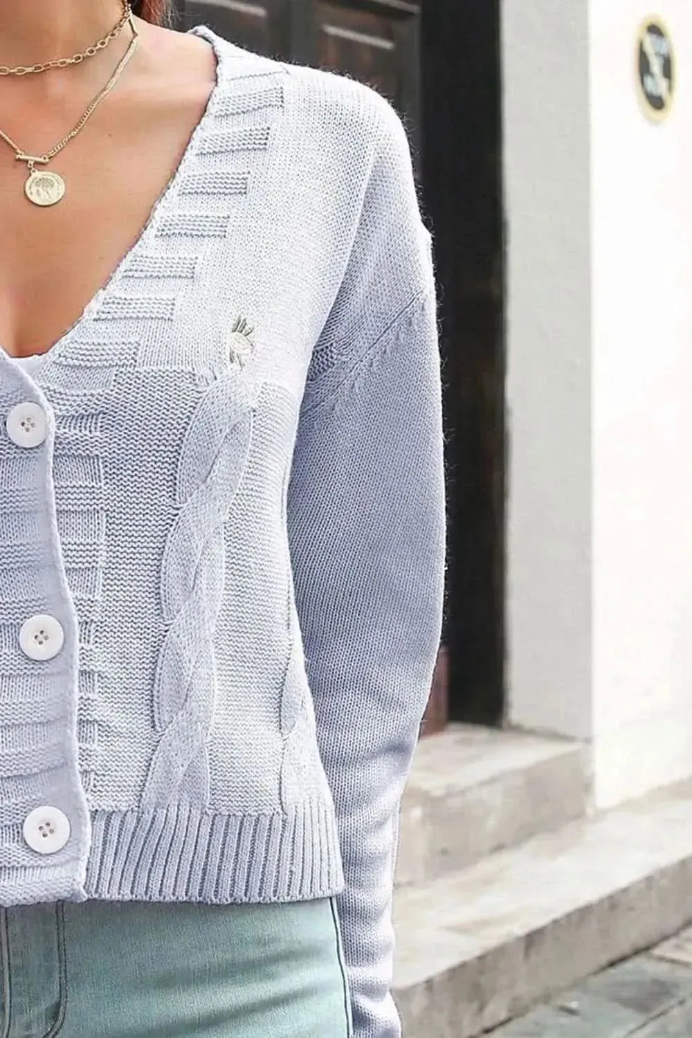 Cable-Knit Button Down Cardigan - Bad Moms Club