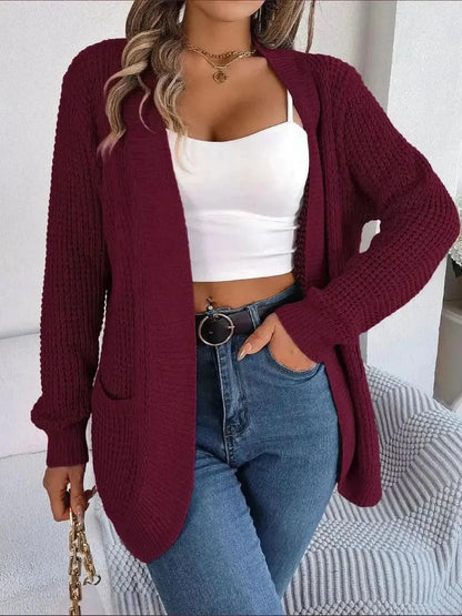 Open Front Long Sleeve Cardigan with Pockets - Bad Moms Club