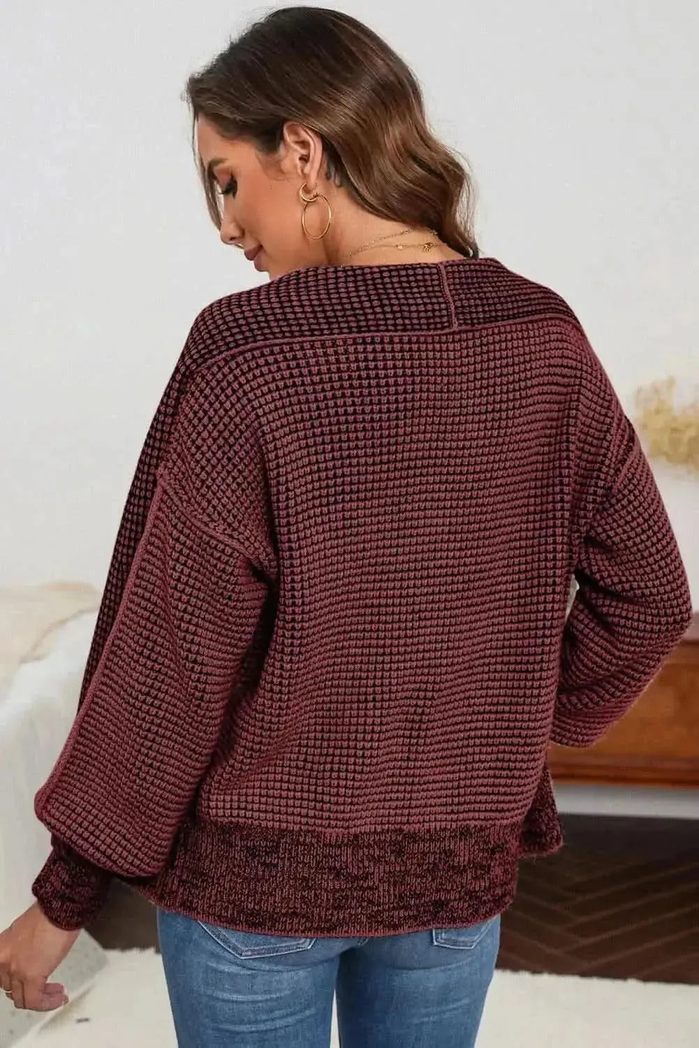 Waffle-knit Pocketed Open Front Cardigan - Bad Moms Club