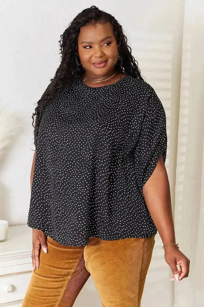 Perfee Printed Dolman Sleeve Round Neck Blouse - Bad Moms Club