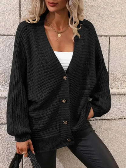 Button Down Horizontal-Ribbing Longline Cardigan - Bad Moms Club