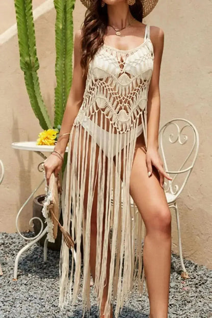 Cutout Fringe Scoop Neck Cover-Up - Bad Moms Club
