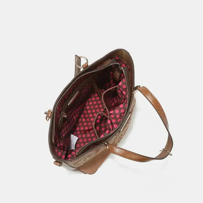 Nicole Lee USA Metallic Stitching Embroidery Inlaid Rhinestone Tote Bag - Bad Moms Club