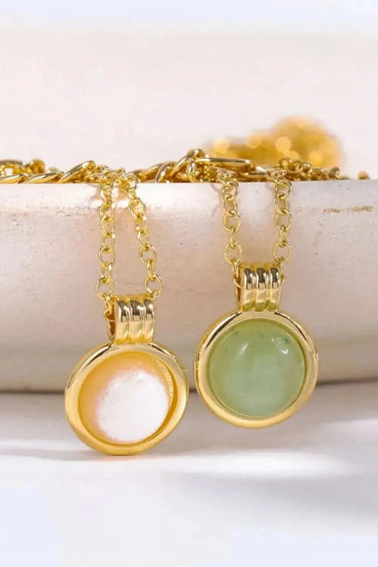 Copper 14K Gold-Plated Round Shape Aventurine Pendant Necklace - Bad Moms Club