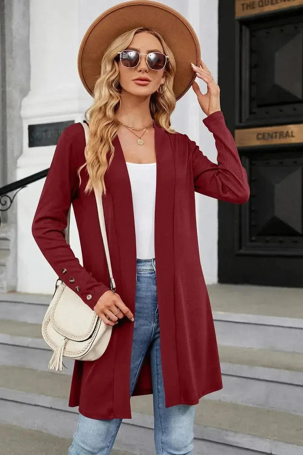 Open Front Long Sleeve Cardigan - Bad Moms Club