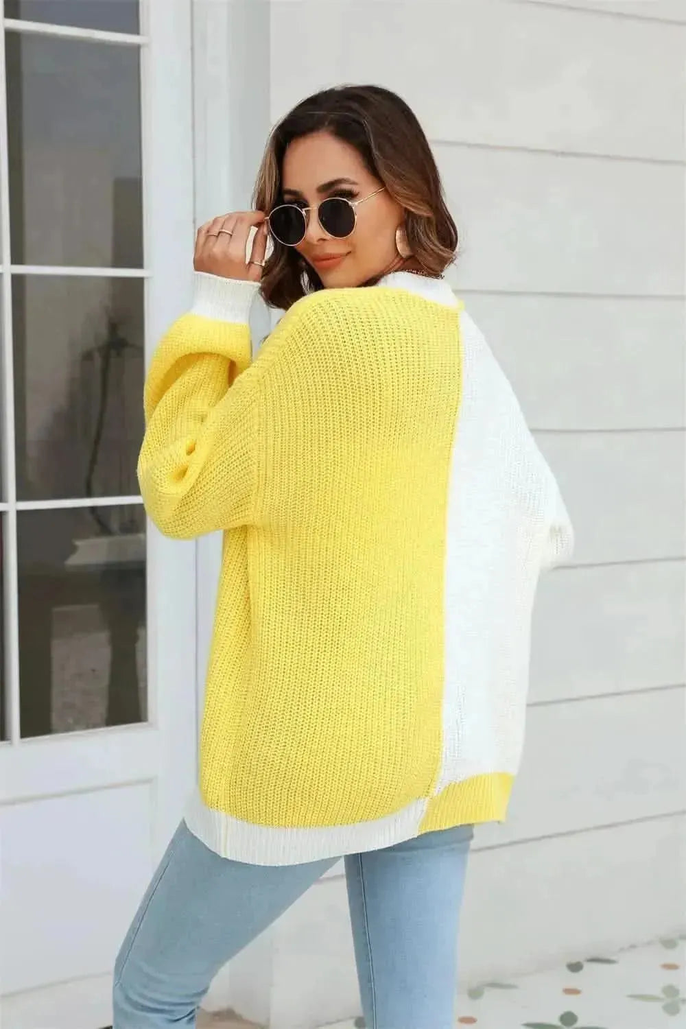 Open Front Contrast Color Balloon Sleeve Cardigan - Bad Moms Club