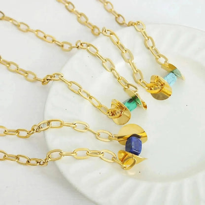 Natural Stone Pendant Titanium Steel Necklace - Bad Moms Club