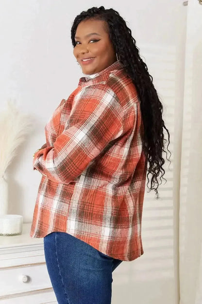 Plaid Collared Neck Long Sleeve Shirt - Bad Moms Club