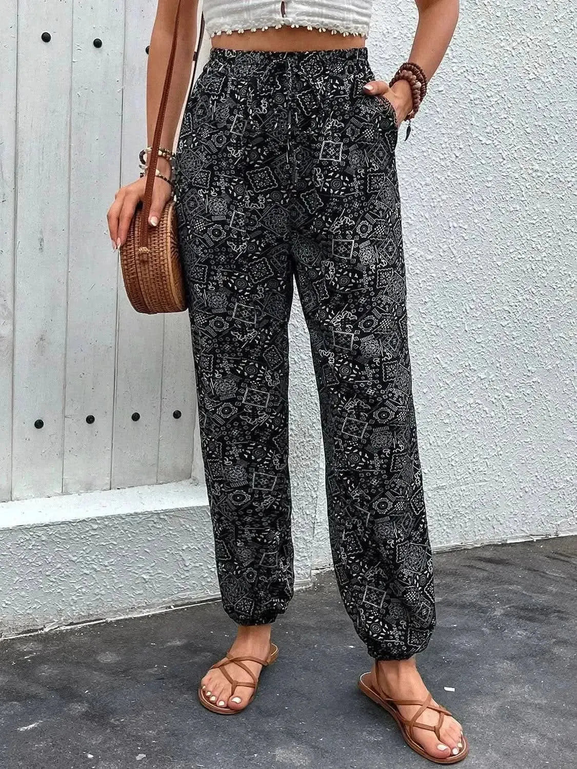 Perfee Printed High Waist Pants - Bad Moms Club