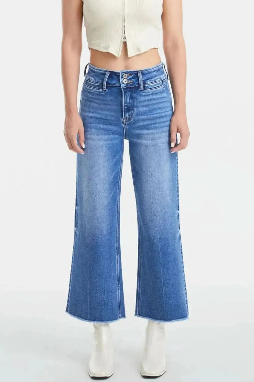 BAYEAS Full Size Raw Hem High Waist Wide Leg Jeans - Bad Moms Club