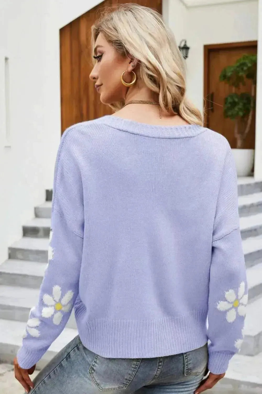 Floral Ribbed Trim Drop Shoulder Cardigan - Bad Moms Club