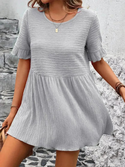 Ivy Lane Round Neck Short Sleeve Blouse - Bad Moms Club