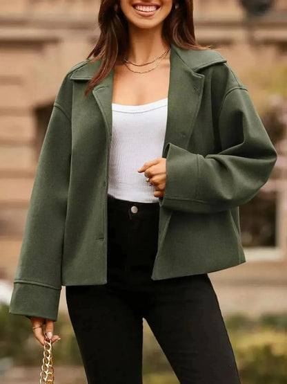 Collared Neck Dropped Shoulder Jacket - Bad Moms Club
