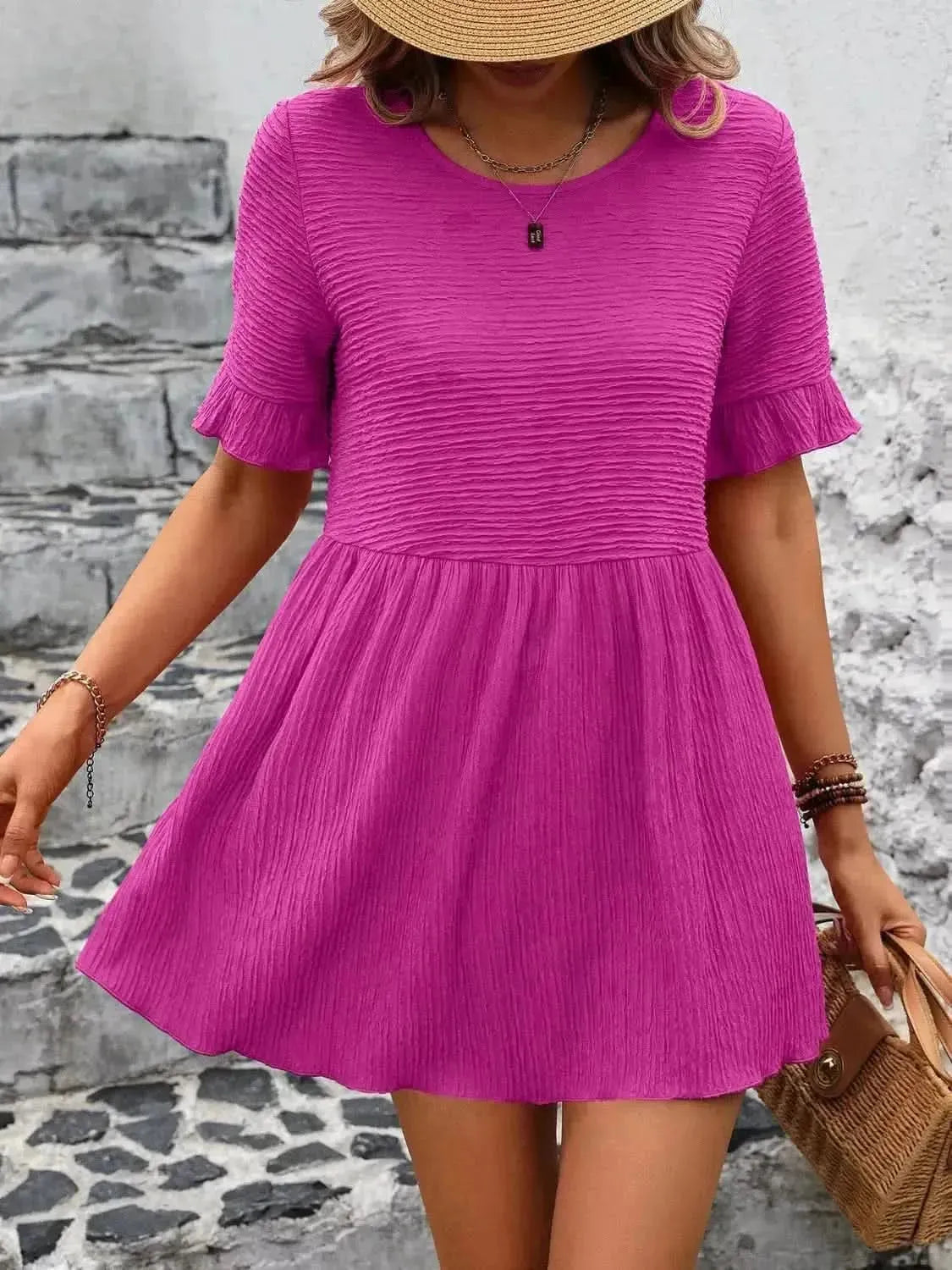 Ivy Lane Round Neck Short Sleeve Blouse - Bad Moms Club