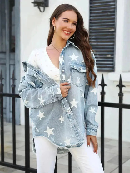 Star Denim Jacket with Pockets - Bad Moms Club
