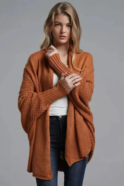 Dolman Sleeve Open Front Ribbed Trim Longline Cardigan - Bad Moms Club