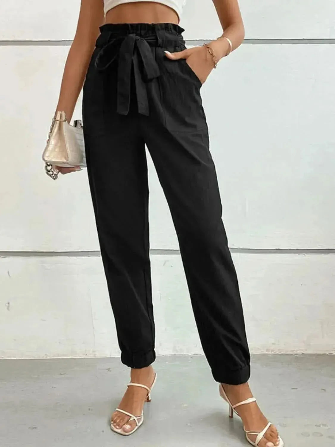 Perfee Tie Front Long Pants - Bad Moms Club