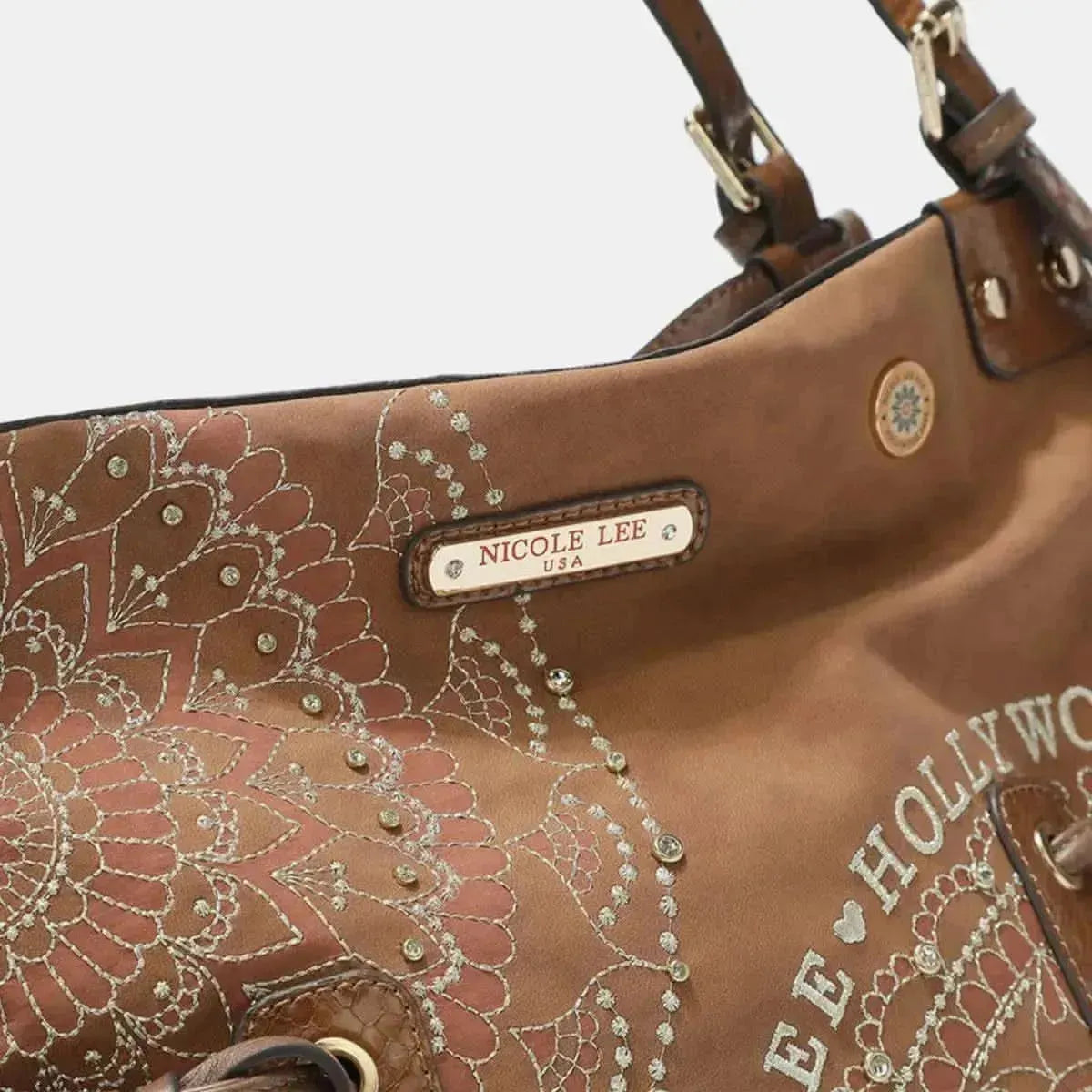 Nicole Lee USA Side Braided Tassel Inlaid Rhinestone Embroidery Hobo Bag - Bad Moms Club