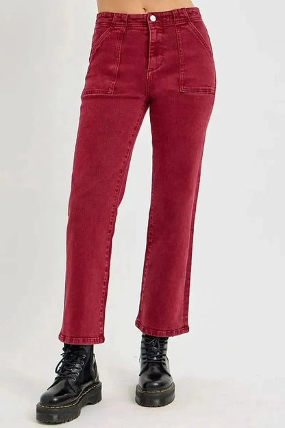 RISEN Full Size High Rise Straight Jeans with Patch Pockets - Bad Moms Club