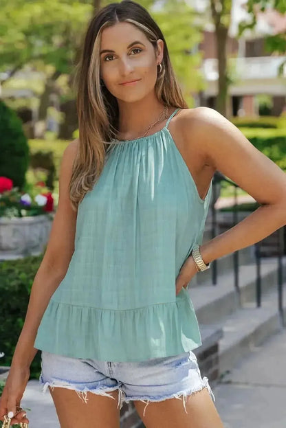 Round Neck Tied Peplum Cami - Bad Moms Club