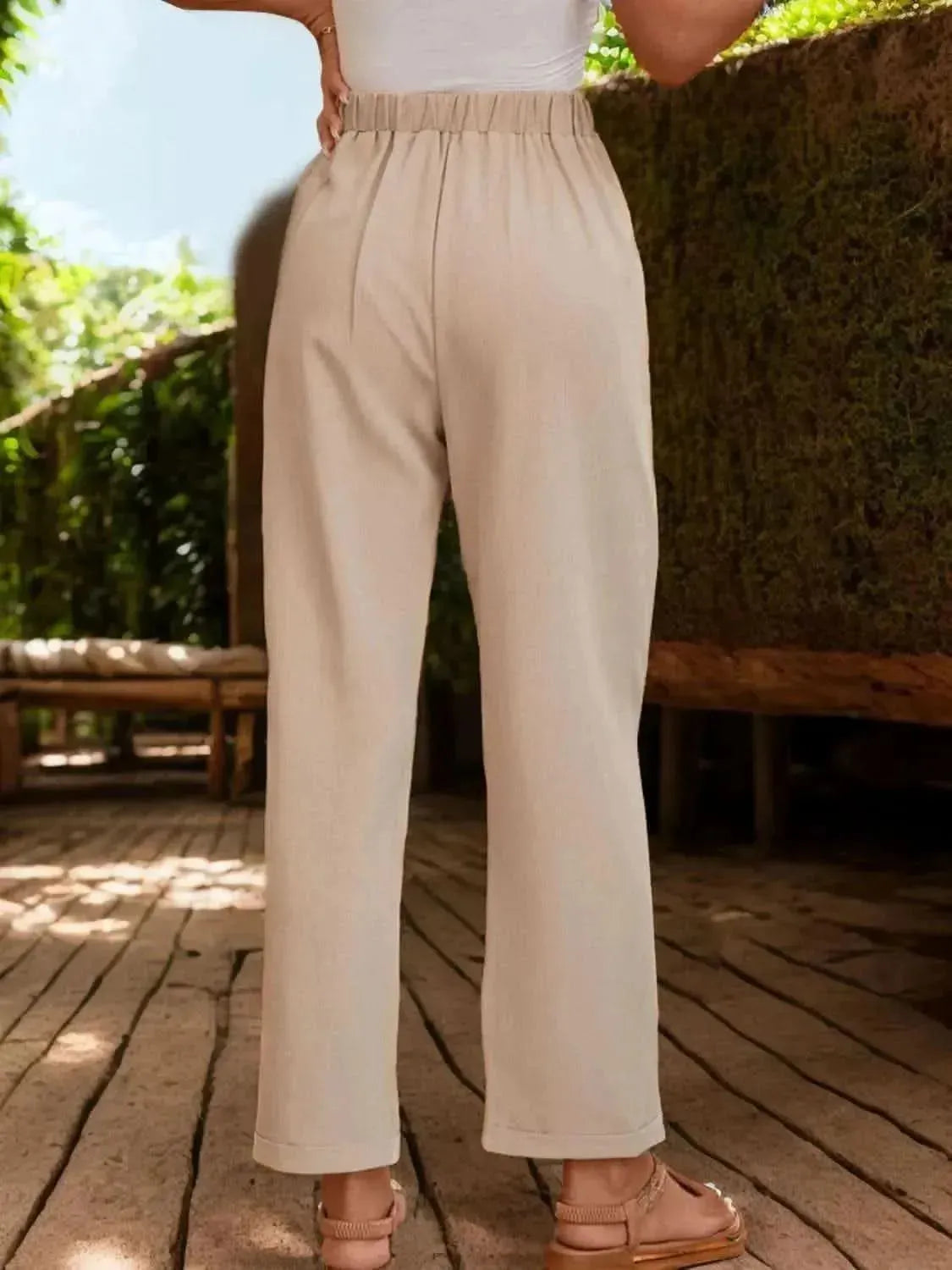 Perfee Ruched Half Elastic Waist Pants - Bad Moms Club