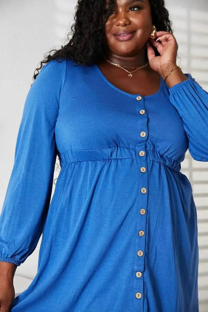 Double Take Scoop Neck Empire Waist Long Sleeve Magic Dress - Bad Moms Club