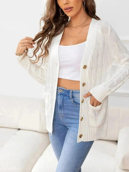 Button Down Cable-Knit Cardigan - Bad Moms Club