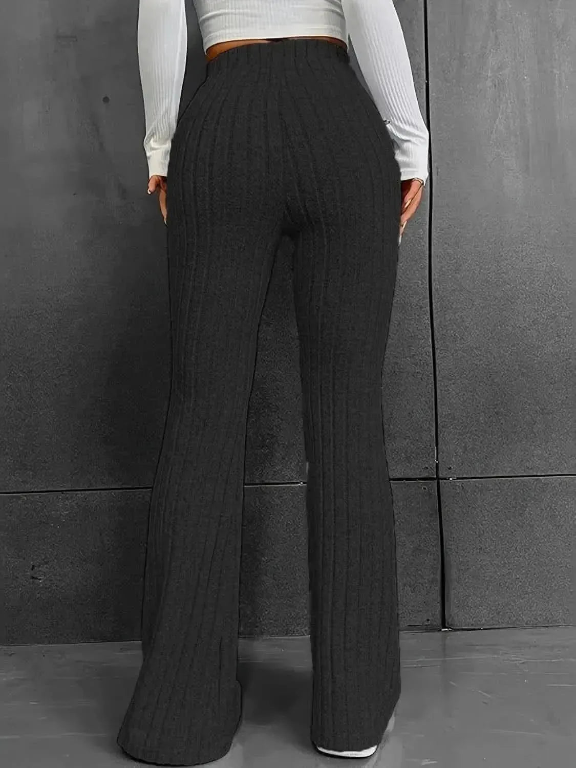 Ribbed High Waist Bootcut Pants - Bad Moms Club