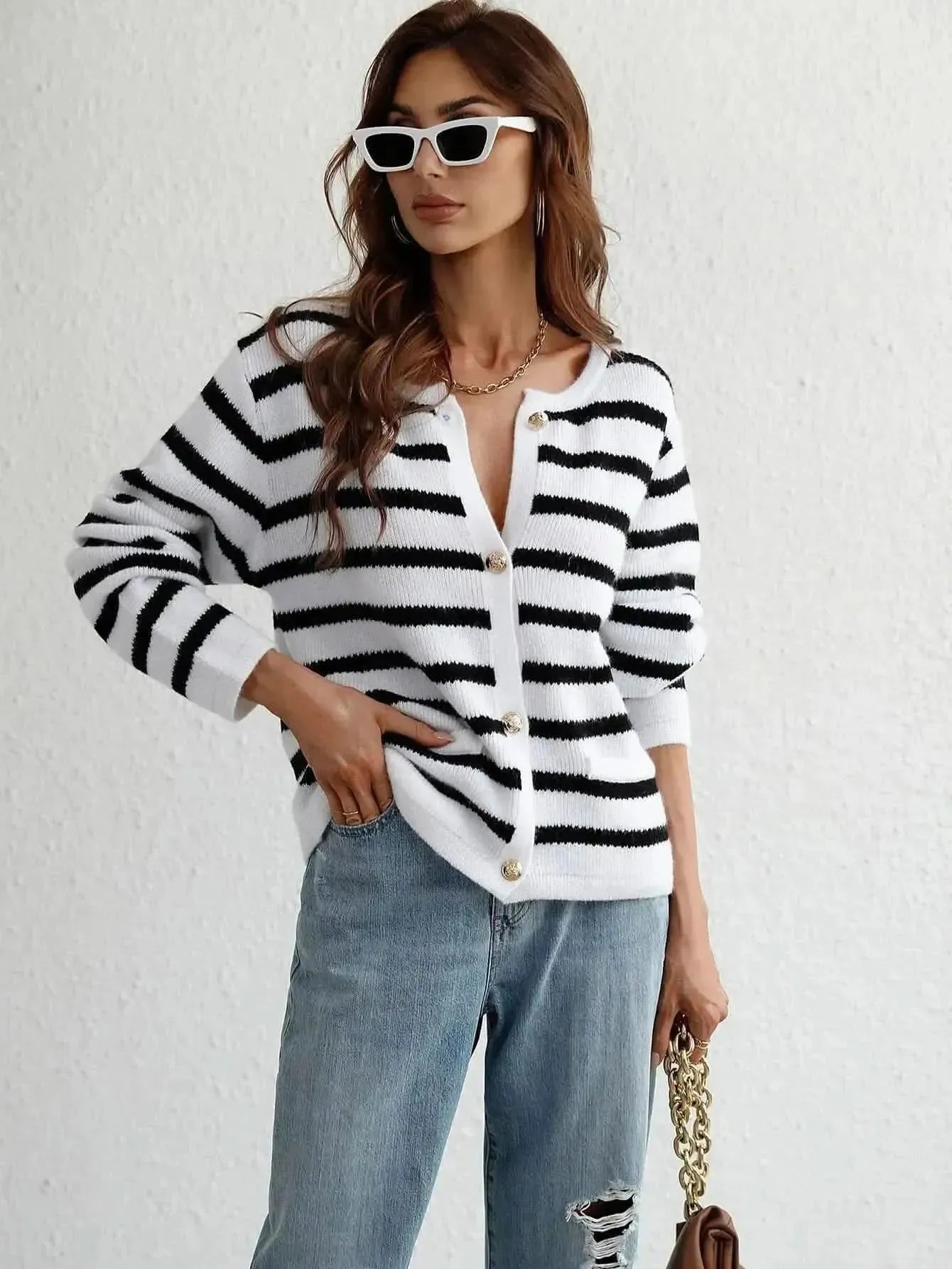 Woven Right Striped Button Front Cardigan - Bad Moms Club