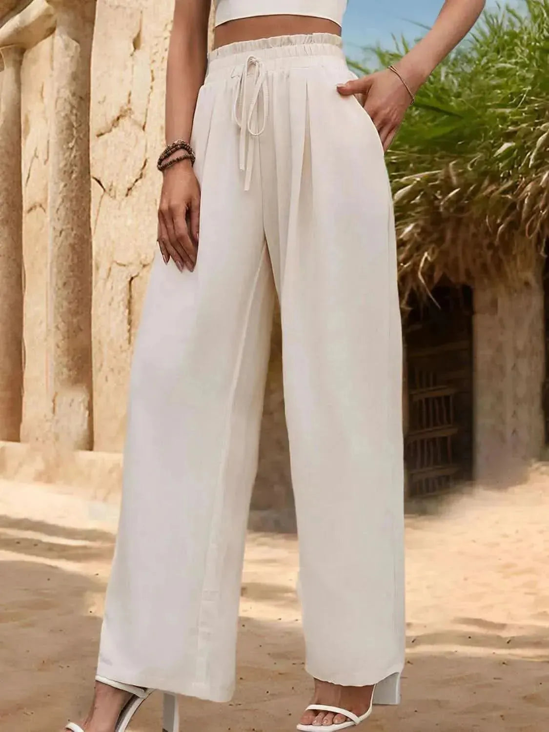 Perfee Tied Wide Leg Pants - Bad Moms Club