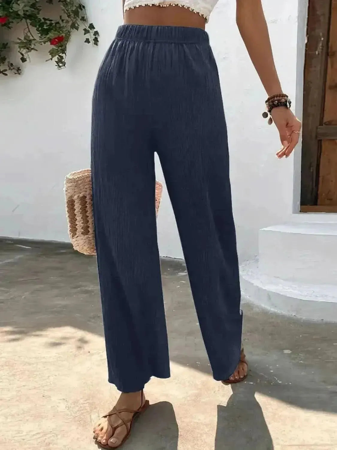 Full Size High Waist Wide Leg Pants - Bad Moms Club
