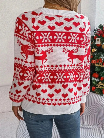 Christmas Element Round Neck Long Sleeve Sweater - Bad Moms Club
