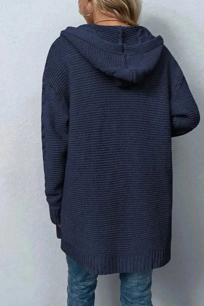 Cable-Knit Dropped Shoulder Hooded Cardigan - Bad Moms Club