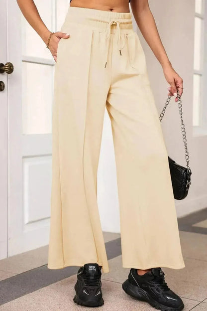 Drawstring Wide Leg Pants with Pockets - Bad Moms Club