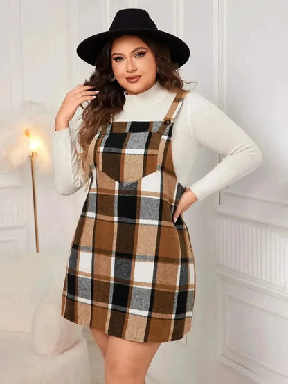 Honey Plus Size Plaid Wide Strap Overall Dress - Bad Moms Club
