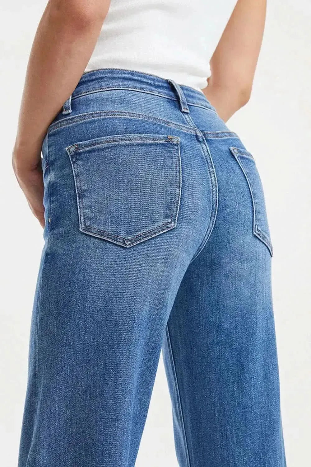BAYEAS Full Size High Waist Button-Fly Raw Hem Wide Leg Jeans - Bad Moms Club