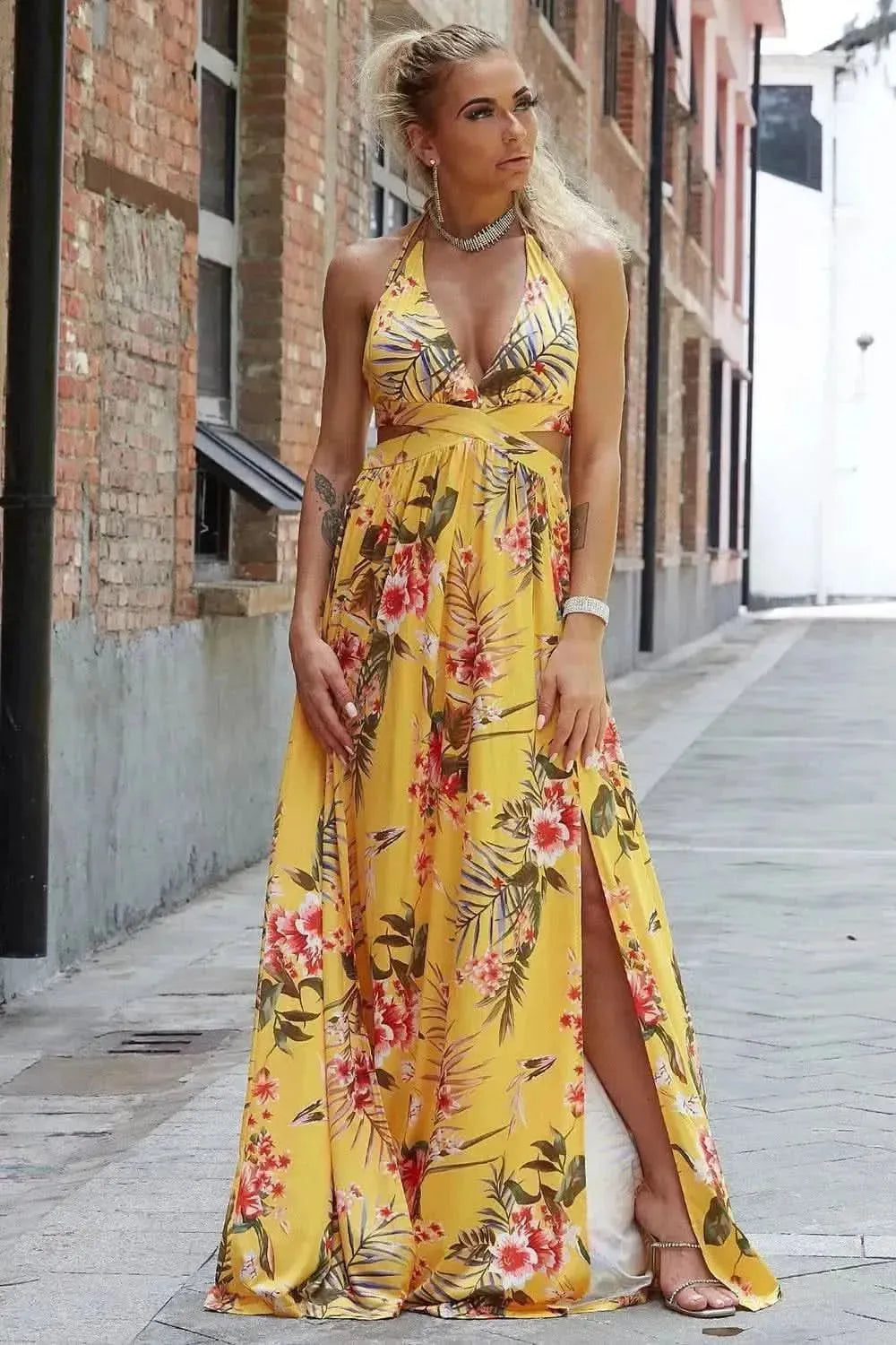 Halter Neck Split Dress - Bad Moms Club