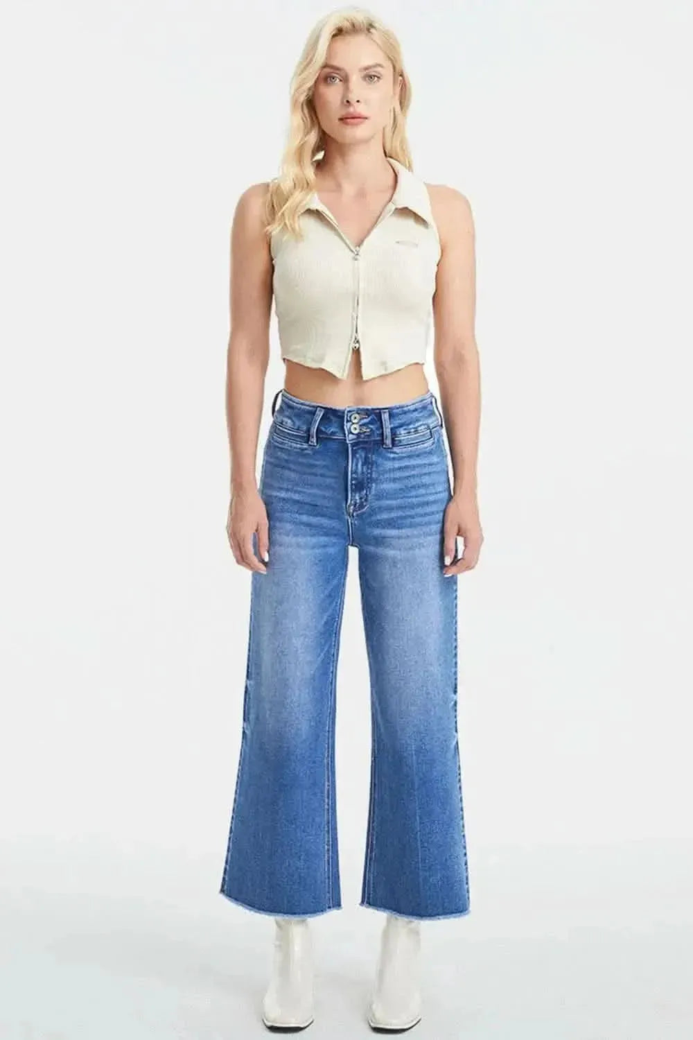 BAYEAS Full Size Raw Hem High Waist Wide Leg Jeans - Bad Moms Club