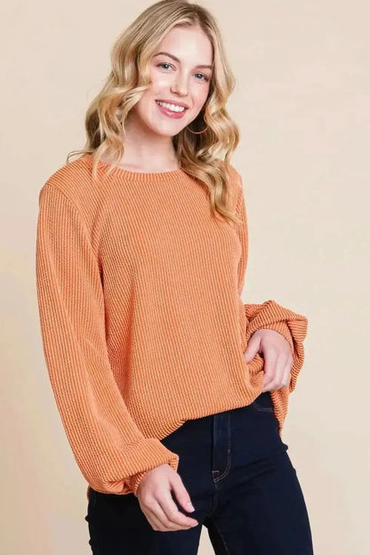 BOMBOM Long Sleeve Curved Hem Ribbed T-Shirt - Bad Moms Club