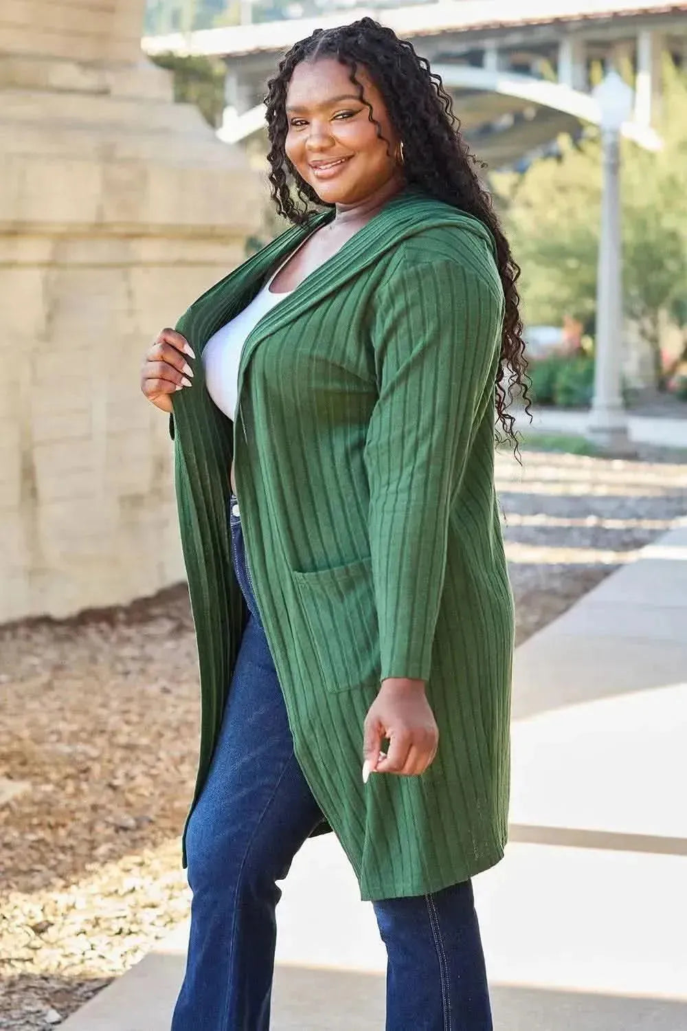 Basic Bae Full Size Hooded Sweater Cardigan - Bad Moms Club